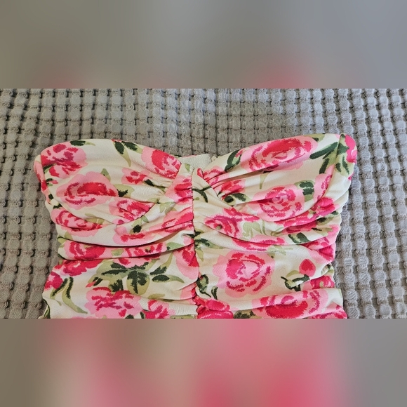 ZARA Bustier Rose Floral Strapless Bodysuit In Pink/green. Size XS - Picture 10 of 15